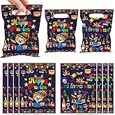 EUOYUFO 50pcs Happy Purim Gift Bags with Handle Plastic Purim Party Decorations Goodie Bags 9.84''x7'' Jewish Carnival Holiday Birthday Party Favor Treat Wrap Supplie
