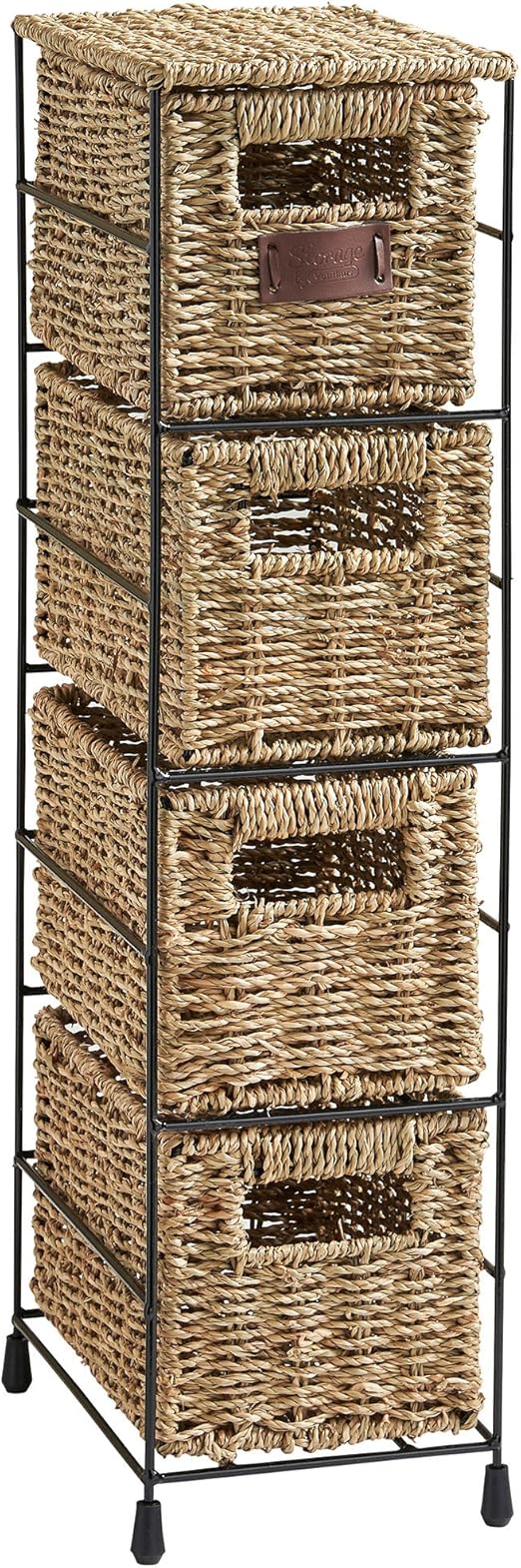 amazon storage baskets on Amazon Com Vonhaus 4 Tier Small Seagrass Basket Storage Tower Unit With Metal Frame Ideal For Small Bathrooms Home Storage 25 4 X 9 5 X 6 7 Home Kitchen