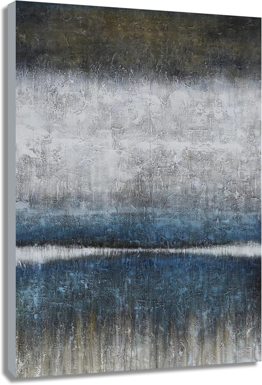 Paintings - BATRENDY ARTS Abstract Lake and Forest Wall Art Blue White and Dark Brown Canvas Oil Painting Hand Painted Nature Senery Picture for Livingroom Bedroom