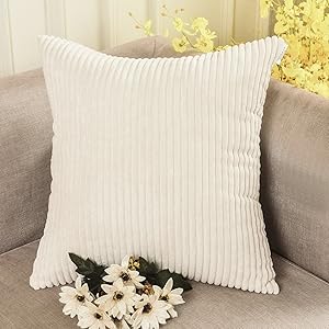 Home Brilliant Super Soft Plush Corduroy Solid Textured Large Throw Euro Pillow Sham Cushion Cover for Couch Floor, 26 x 26(66cm), Cream Cheese