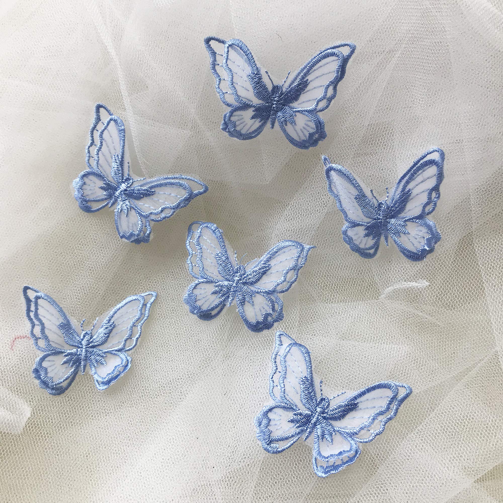 10 pcs Butterfly Lace Applique Embroidery Motif Patch for Bridal Wedding Dress DIY Craft Projects (Pale Blue)