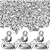 80 Pcs Duck Charms for Bracelet and Jewelry Making - 2mm Hole Mini Metal Pendant Bead Finding for DIY Necklace, Earring, Keychain, Craft - Antique Silver Tone Craft Supplies Art Bulk Lot (J3XD3 Quack)