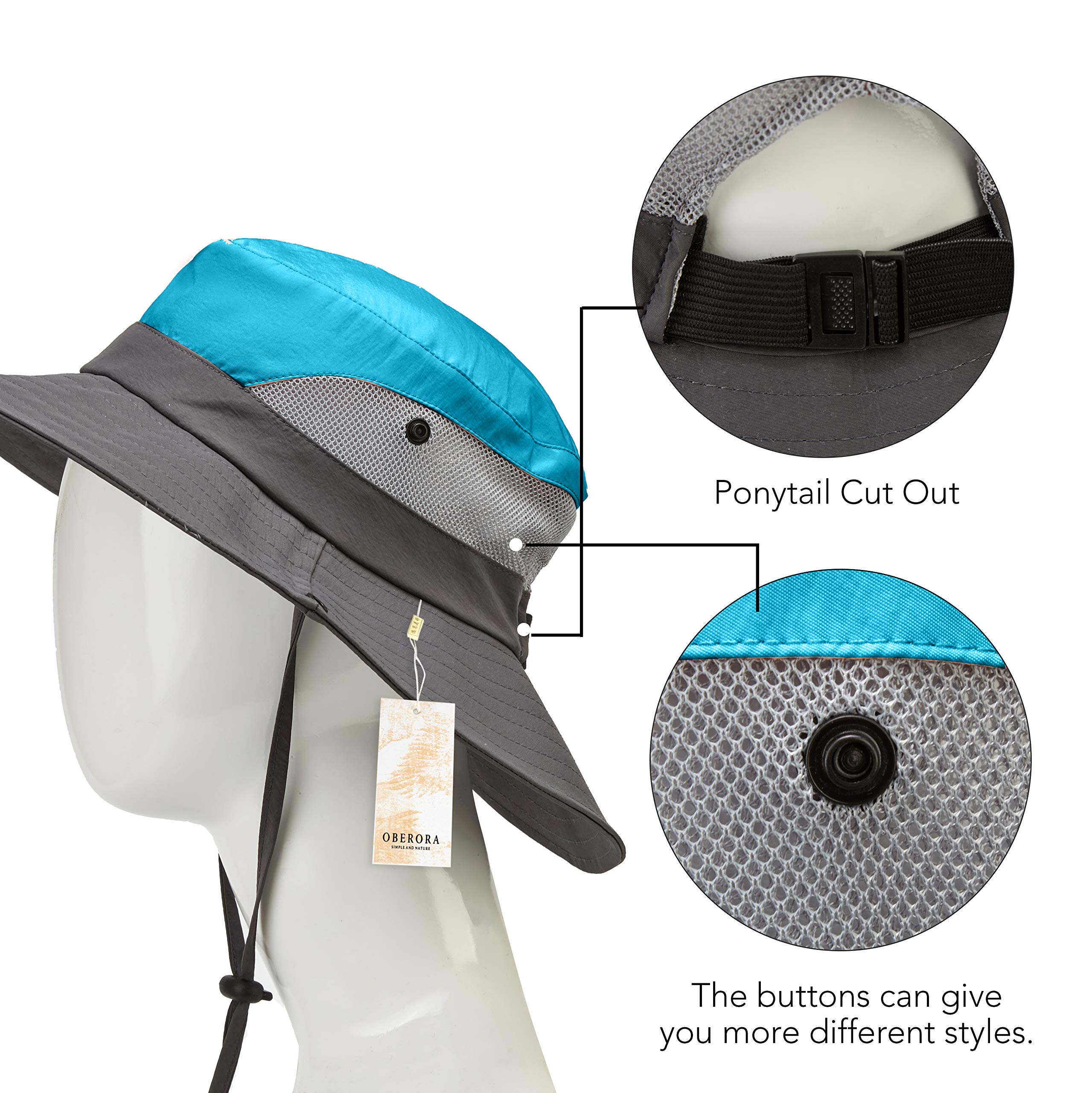 OBERORA Sun Hats for Women Summer Sun UV Protection 50+ Wide Brim Waterproof Boonie Hat Sky Blue