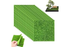 Artificial Mini Grass Mats for DIY Miniature Garden, 18PCS Fake Lawn Squares 15×15cm, Realistic Plastic Grass Carpet for Fair
