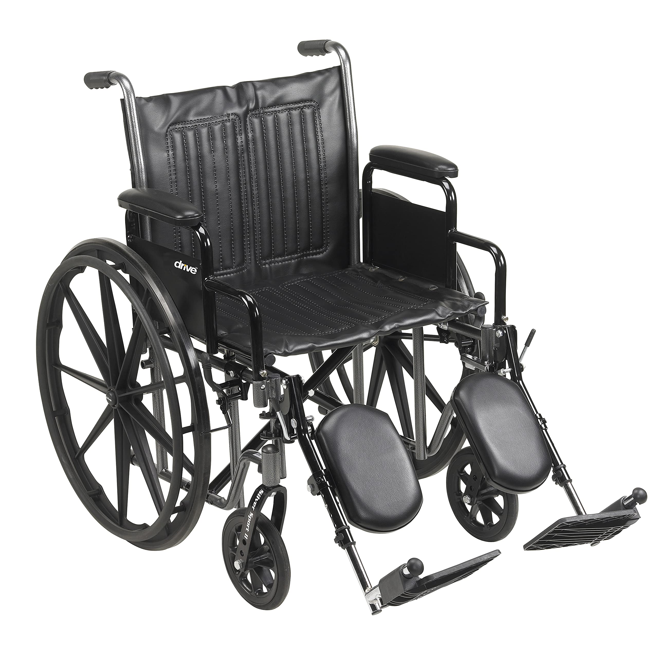 Photo 1 of Drive Medical SSP220DDA-ELR Silver Sport 2 Full-Reclining Transport Wheelchair with Detachable Desk Arms and Swing-Away Elevating Leg Rest, Black