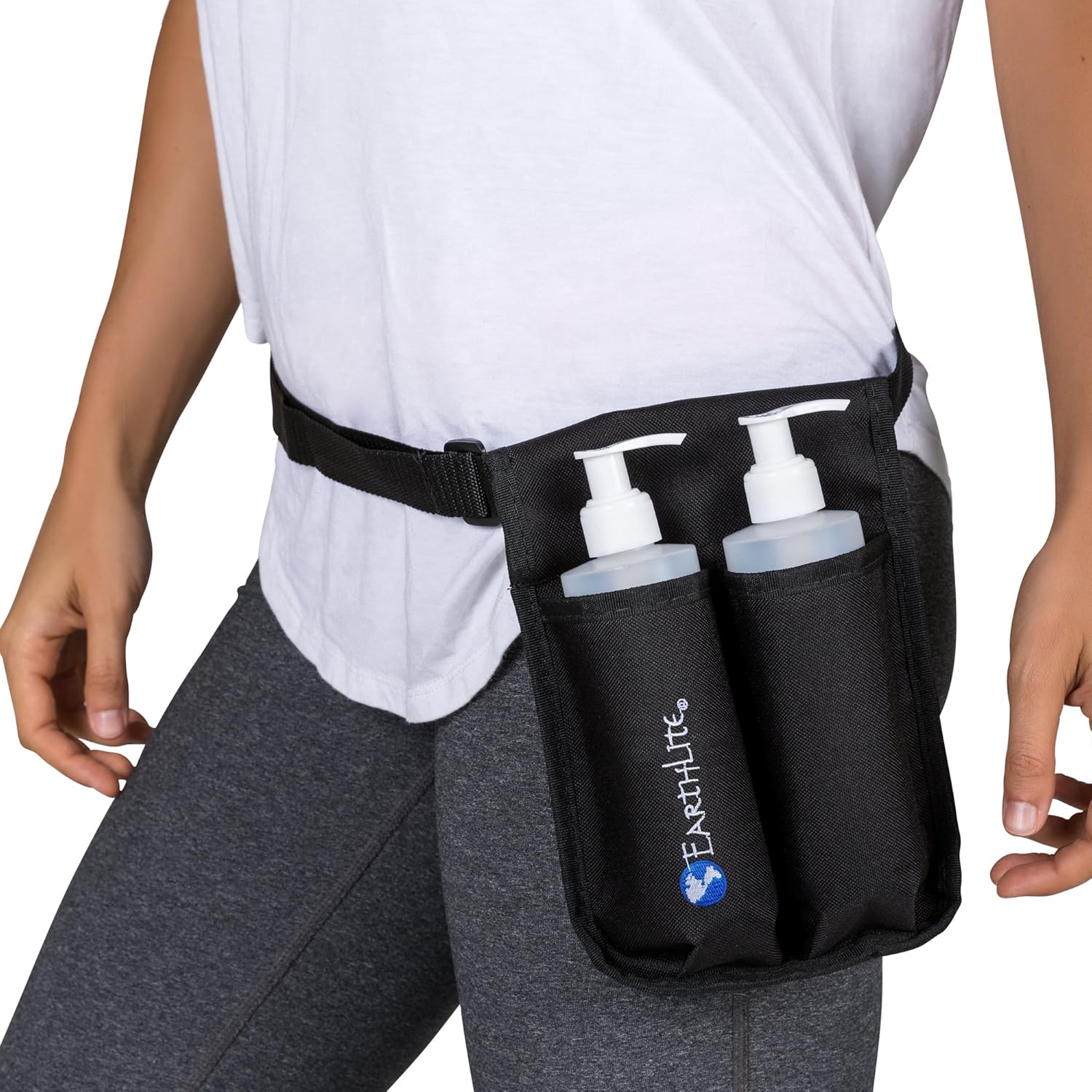 EARTHLITE Massage Bottle Holster Double Kit - Incl. 2 Bottles & Heavy Duty, Adjustable Double Holster for Massage Oil & Massage Lotion (2x 8oz): Health & Personal Care