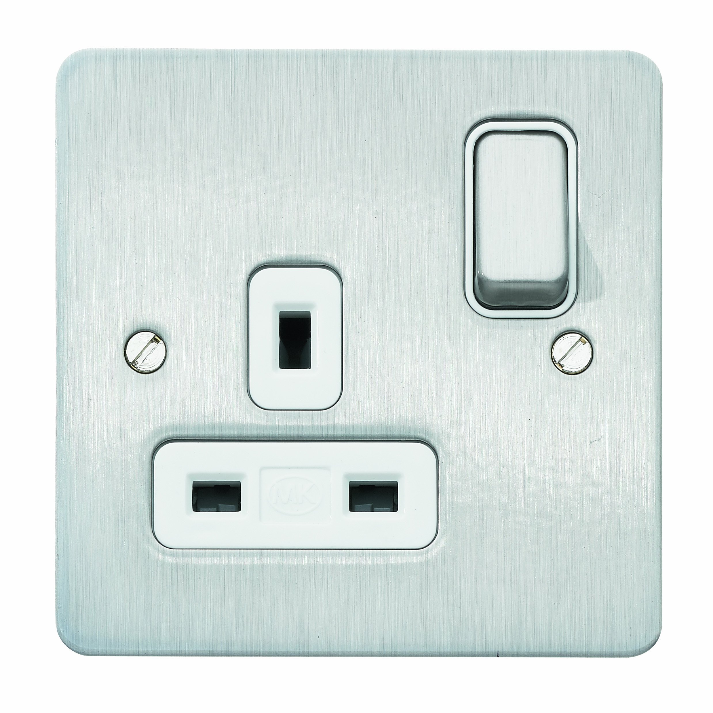 MK Edge K14357BRCW Single Dual Earth Switch Socket with Double Pole - Brushed Chrome