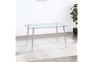 NicBex Modern Minimalist Rectangular Glass Dining Table for 4-6 with 0.31" Tempered Glass Tabletop and Silver Plating Metal Legs, Writing Table Desk, for Kitchen Dining Living Room, Transparent