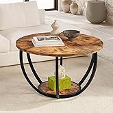 HOMERECOMMEND 2-Tier Circle Coffee Table with Storage,Round Coffee Tables for Living Room, Sofa Table Wood & Black Metal Acce