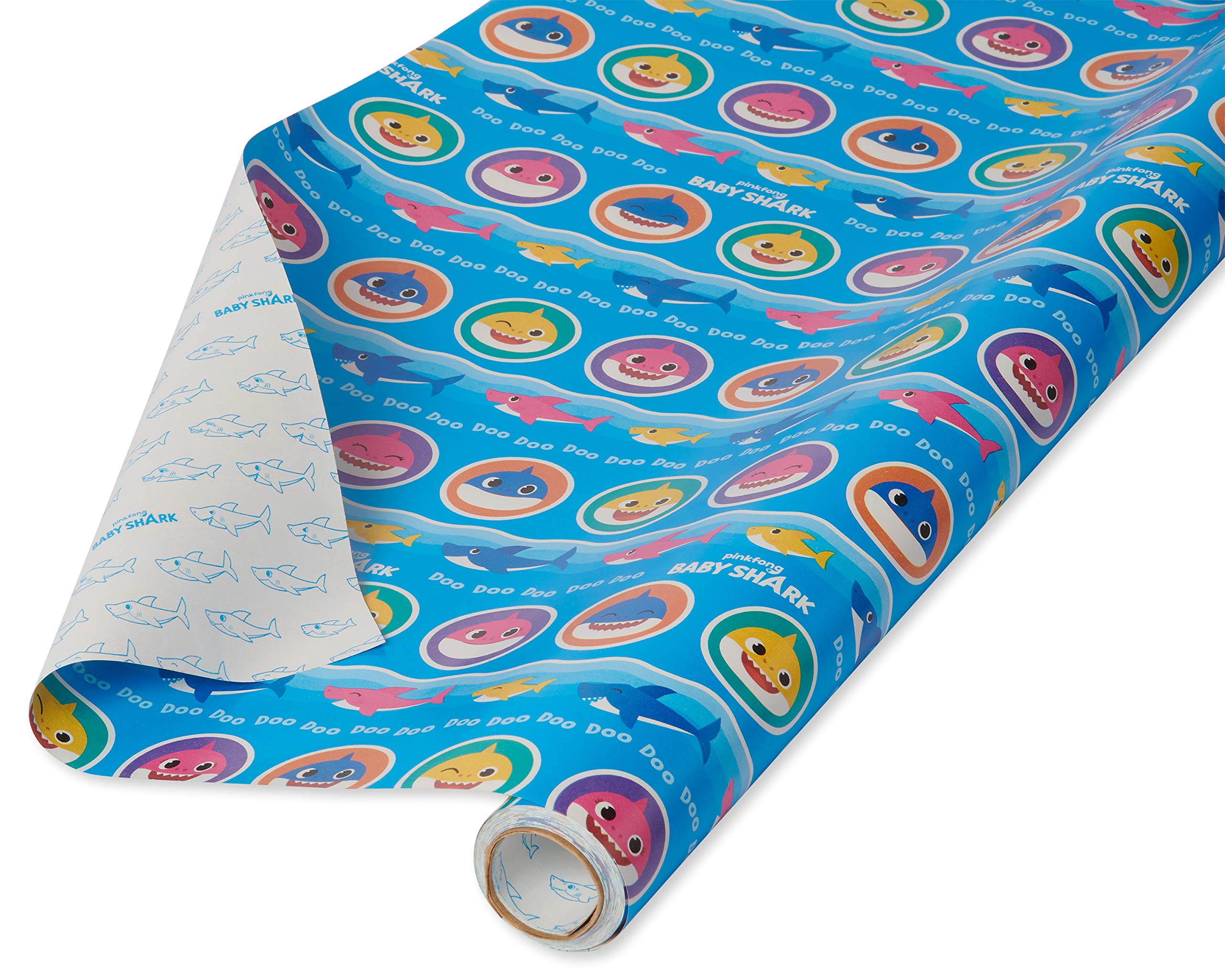American Greetings Reversible Wrapping Paper, Baby Shark (1 Roll, 75 sq. ft.)