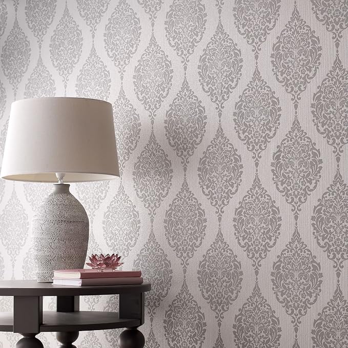 Super fresco Luna Textured Damask Grey Wallpaper 20740 Amazon.co.uk