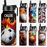 DIYKST Personalized Basketball Water Bottle with Straw, 18oz/32oz Insulated, Custom Name for Kids, Boys, Girls, Adults Water Bottle Customized, Back to School Gifts