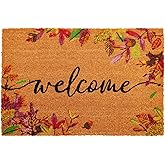 Juvale Fall Leaves Coir Welcome Mat - Indoor & Outdoor Fall Door Mat - Low Pile Dirt-Trapping Autumn Doormat - 36 x 24 in, Mu