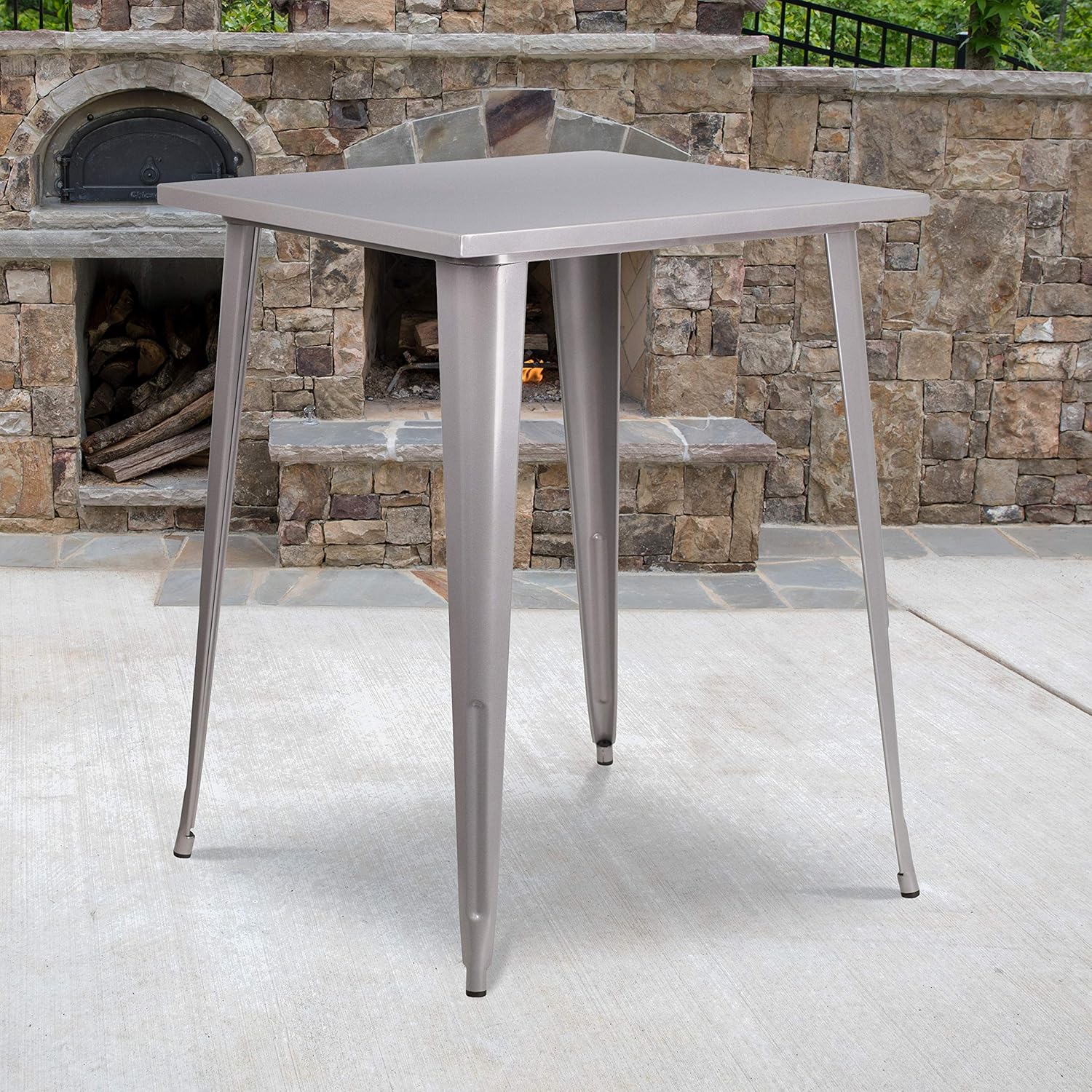 Flash Furniture Commercial Grade 31.5" Square Silver Metal Indoor-Outdoor Bar Height Table: Furniture & Decor