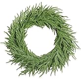XmasExp Norfolk Pine Wreath 15INCH Real Touch Artificial Evergreen Realistic Faux Plain Christmas Wreath for Front Door,Mantles,Windows