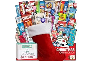 NUT CRAVINGS Gift A Snack - Christmas Stocking Stuffed, Pre-filled Holiday Snack Box Care Package + Greeting Card (40 Count) Sweet Treats Gift Basket, Candies Chips Cravy Food Assortments & Variety Gifts