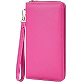 Chelmon Women's Vegan Leather Clutch Wallet with Zip, Hand Strap, Large Capacity