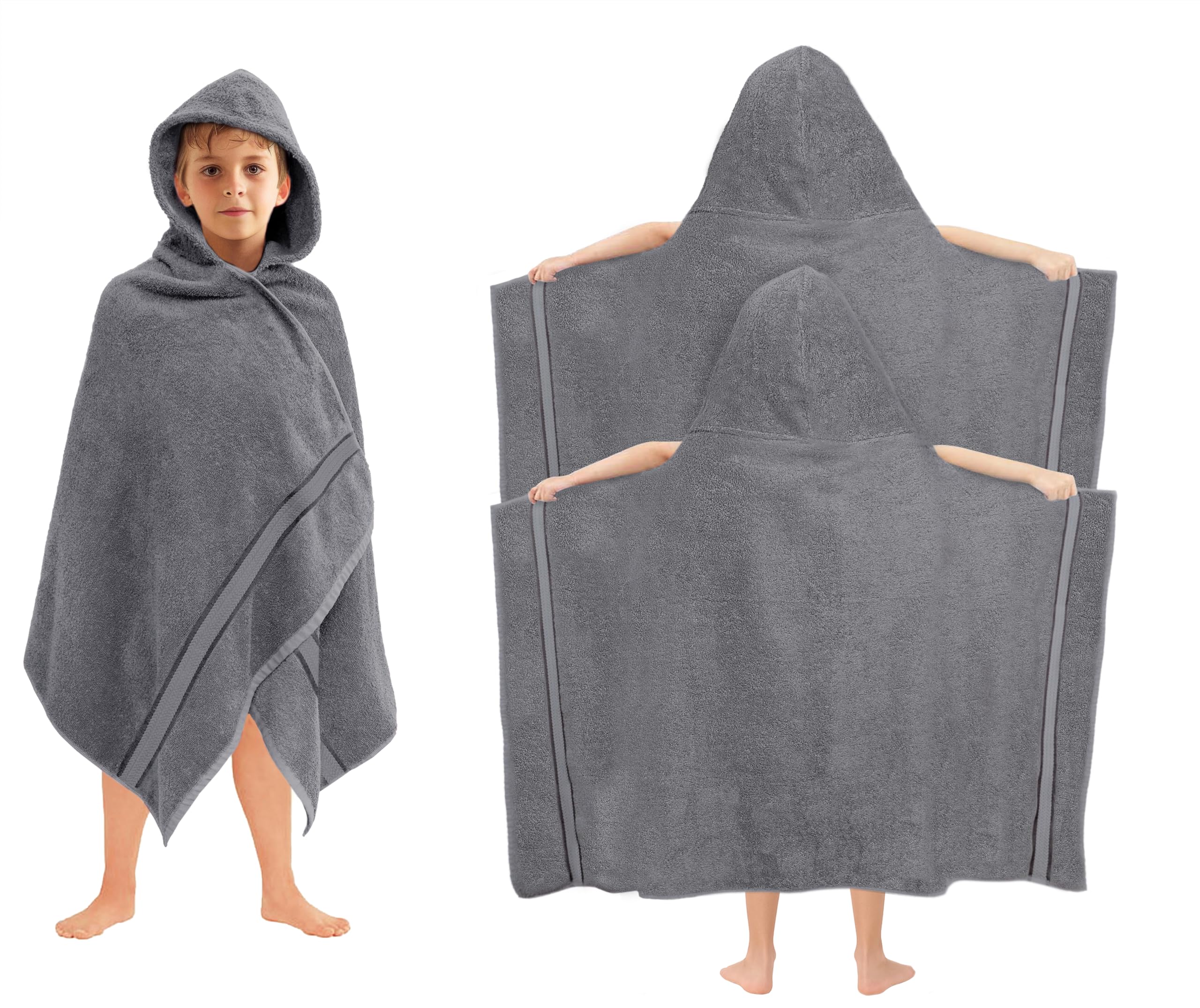 ORIGINAL KIDS Hooded Bath Towel Wrap - 2 Pack - Ultra Soft 100% Cotton Terry Large Oversized Hooded Kids Towel - Shower Pool Beach - 579 GSM Absorbent Quick Dry Plush Gift - 30 x 54 - Charcoal