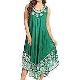 Sakkas Alexis Embroidered Long Sleeveless Floral Caftan Dress/Cover Up