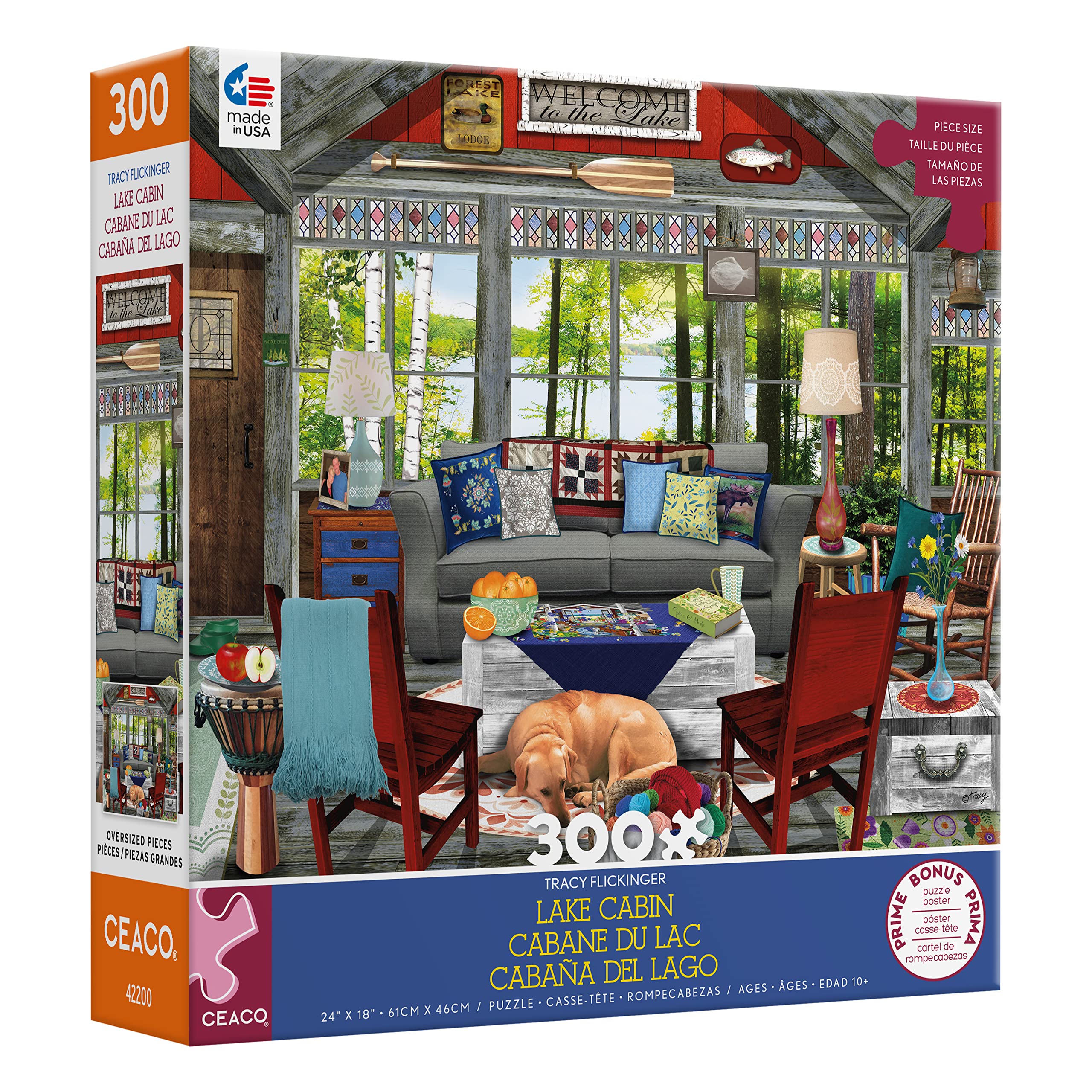 Ceaco - Tracy Flickinger - Lake Cabin - Oversized 300 Piece Jigsaw Puzzle, 24 x 18
