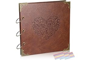 barsone Scrapbook Photo Album, 50 Pages DIY Leather Large Scrapbook Self Adhesive Pages Heart Cover Scrapbook, Good for Baby, Wedding, Travel, Family, Christmas, Adventure, School Memory Book Gift