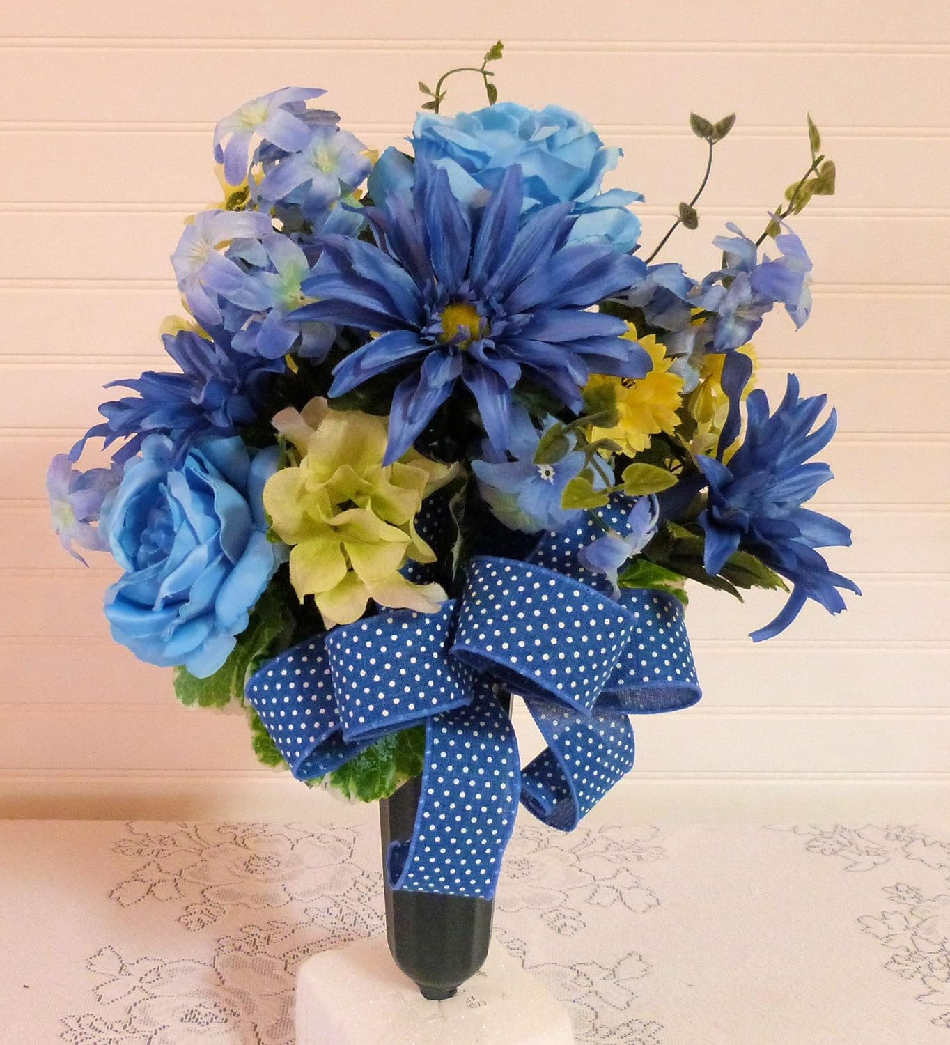 Fathers Day Cemetery Vase Flowers Blue Cemetery Flowers Summer Cemetery Arrangement