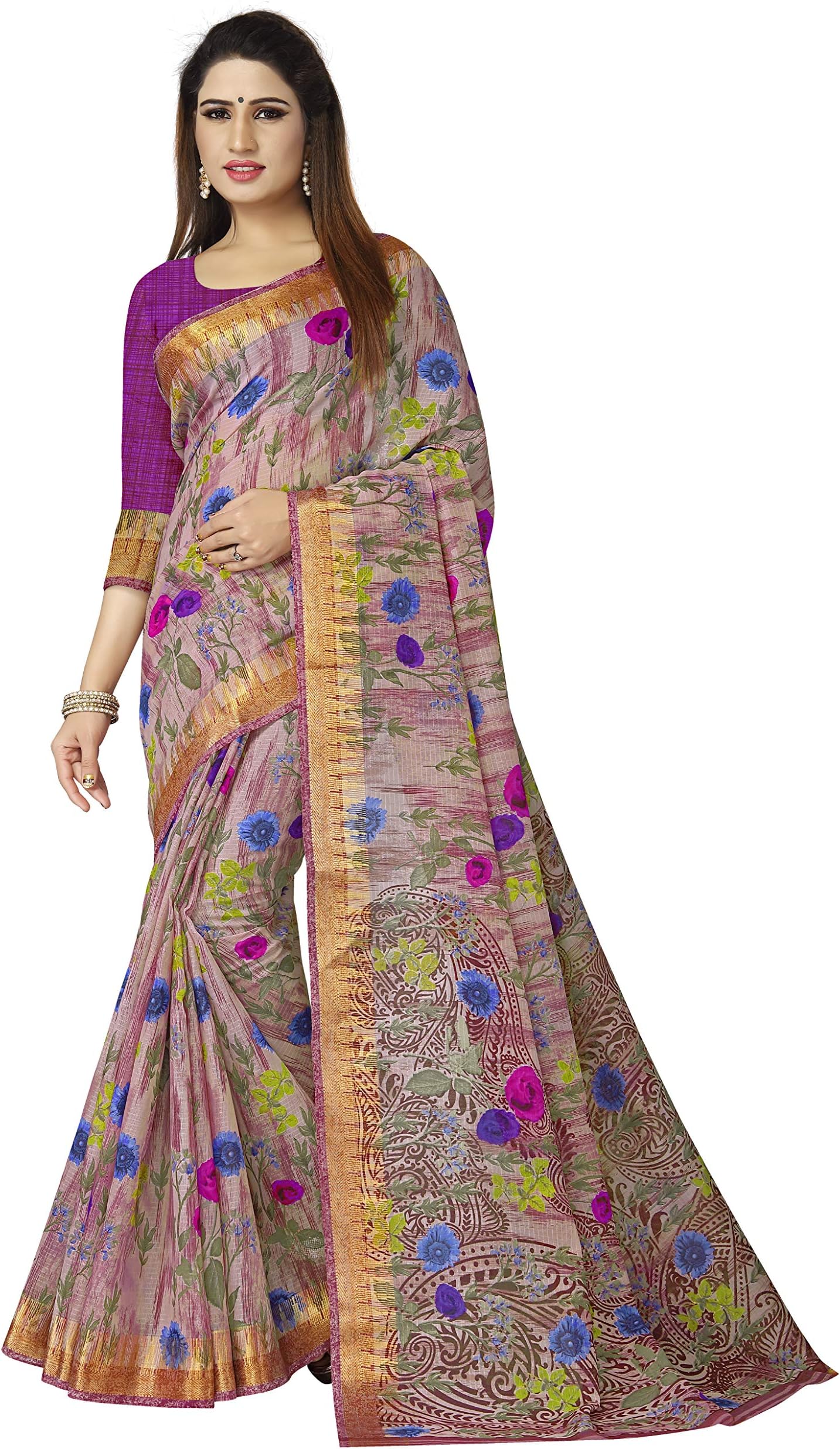 Venisa Women's Printed Saree with Blouse Piece