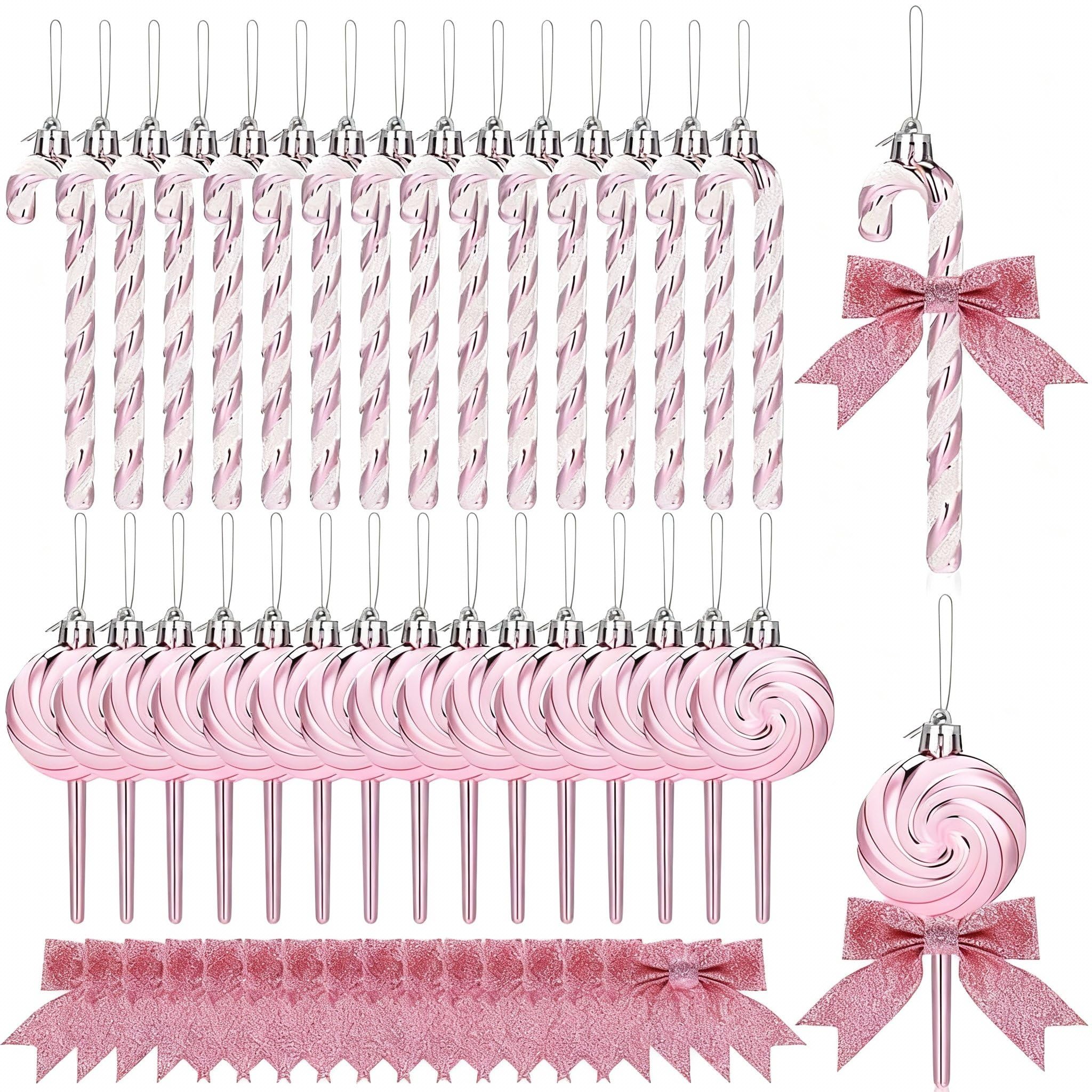 Photo 1 of **************MISSING 3/4 OF PIECES************
Pinkunn 30 Set Christmas Candy Cane Ornament with Bow Peppermint Candy Cane Christmas Tree Decoration Plastic Lollipop and Bow Hanging Ornaments for Xmas Tree Wreaths Holiday Decorations(Pink)