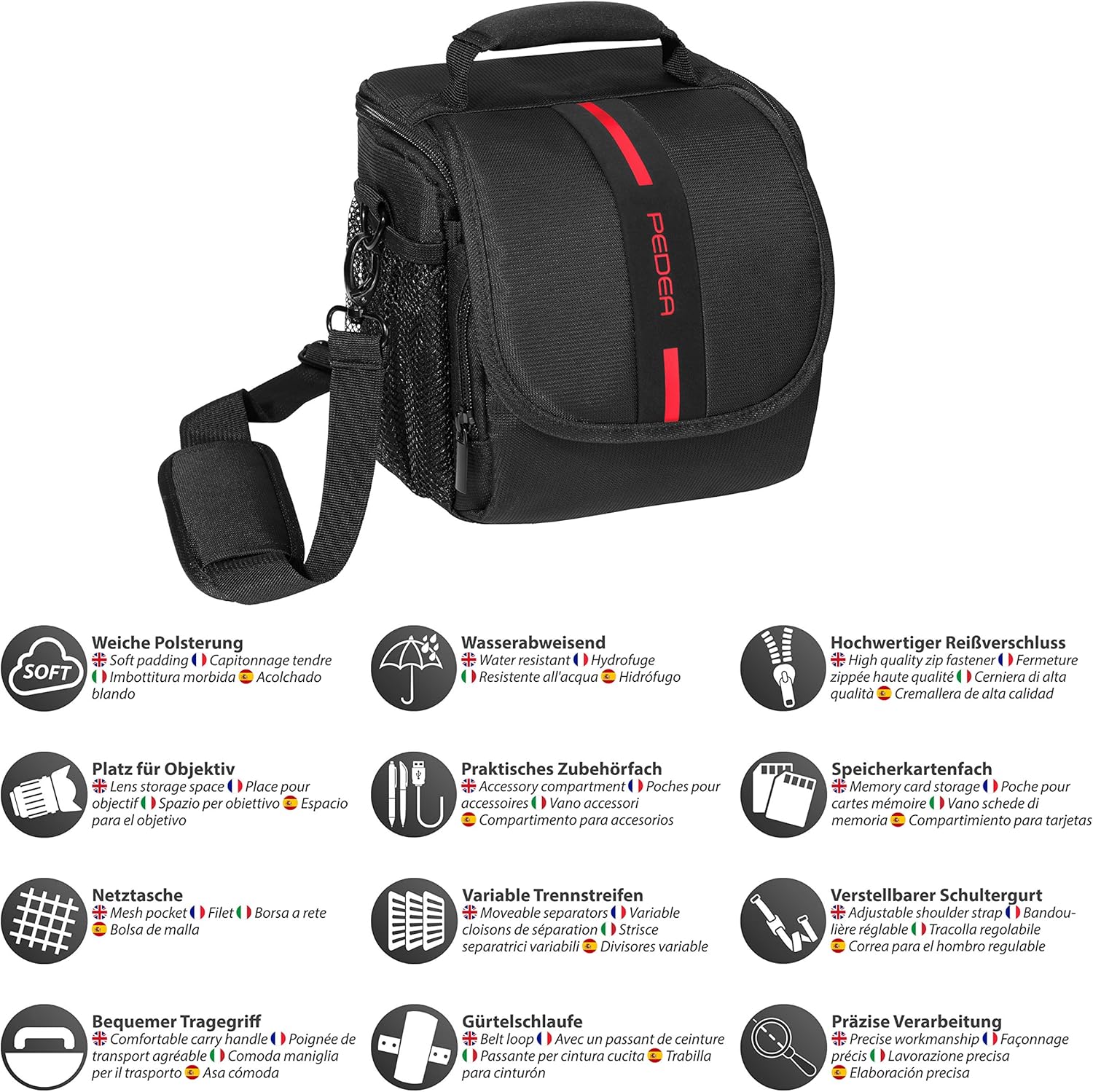PEDEA DSLR camera bag "Essex" Camera bag for SLR cameras with waterproof rain cover carrying strap and accessory compartments - Image 4
