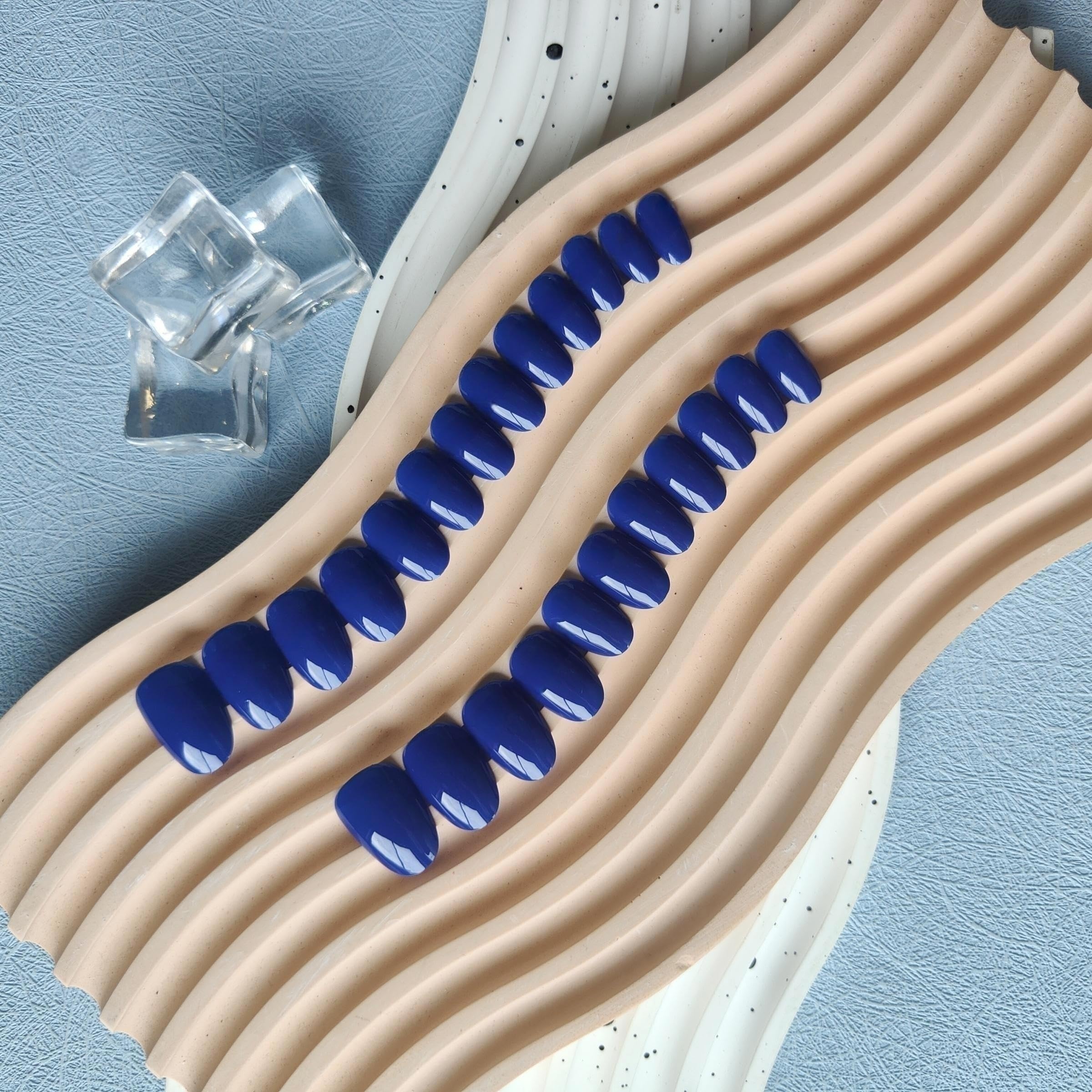 Royal Blue Press on Nails Short Almond Fake Nails Press ons, Thick Solid Color Glue on Nails Short False Medium Almond Nail Oval Round Shaped for Women, 24Pcs Natural Acrylic Gel Nail - Image 5