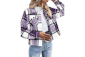 Zeagoo Flannels for Women Cropped Shacket Jacket Fashion Plaid Button Down Shirt 2024 Fall Coat Tops