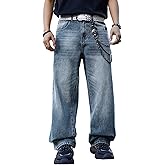 MZNBURAM Men's Y2K Hip Hop Baggy Jeans Loose Fit Wide Leg Denim Pants Casual Streetwear Trousers