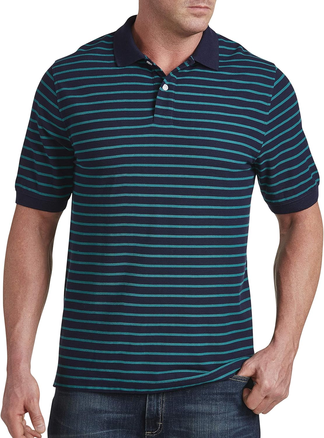 Harbor Bay by DXL Big and Tall Narrow Stripe Piqu Polo, Navy Green 1X-Tall at Amazon Menâs 