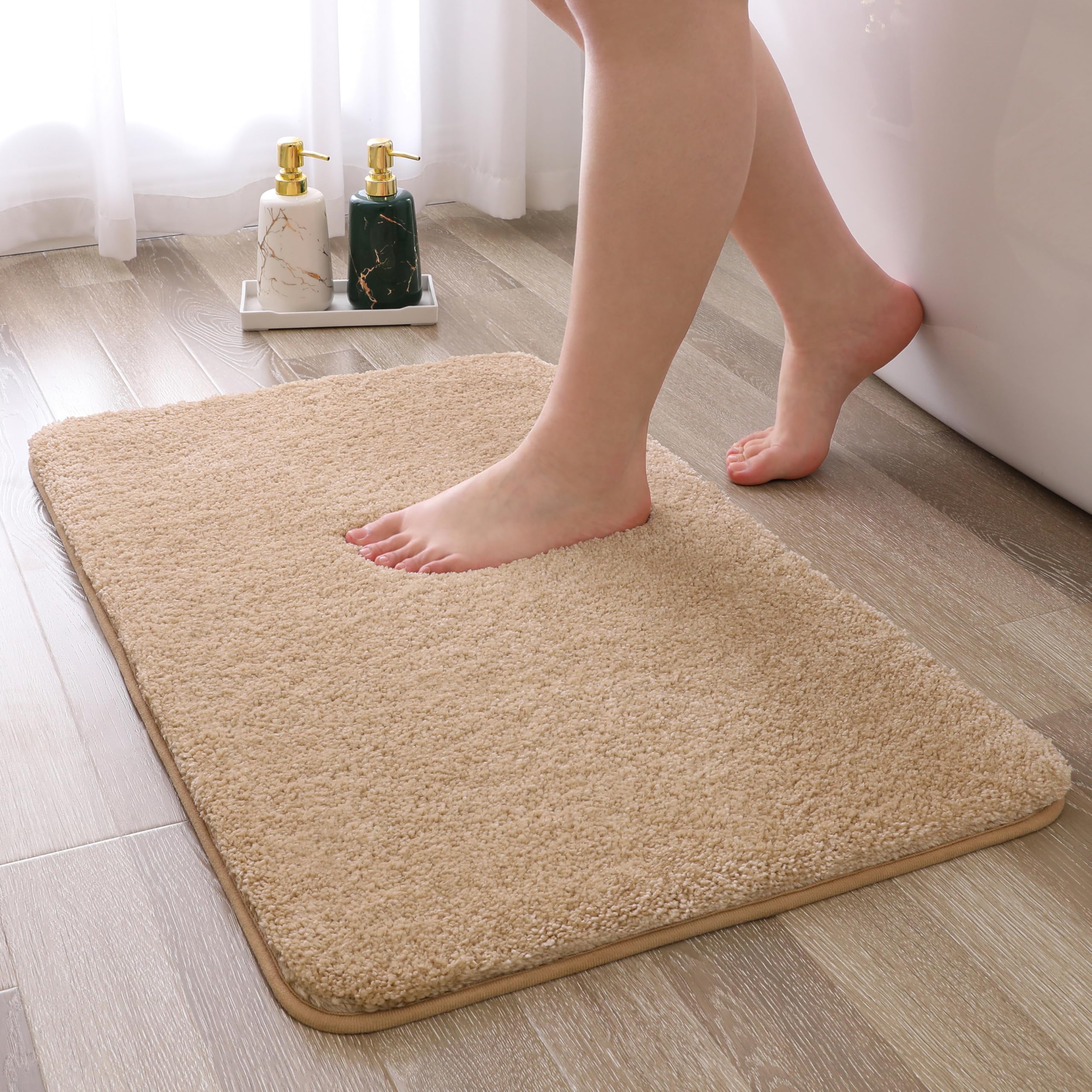 Threefold Super Soft Non Slip Bath Mat - Fluffy, High Resilience, Absorbent - Resist Sinking, Flattening - 50 x 80cm (Beige)