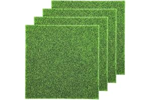 Wanmu 4 Pcs Fake Grass Decor for Crafts, 6 x 6 Inch Fairy Artificial Moss, Miniature Model Turf Grass Accessories for Fairy Garden, Dollhouse Ornament DIY Decoration, Diorama Supplies