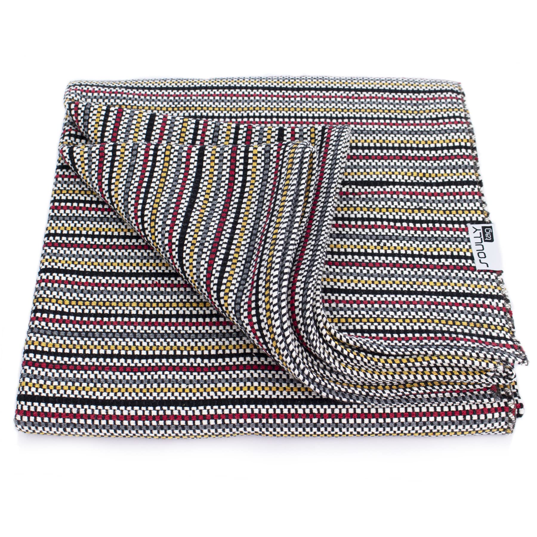 Soullytag Throw Blanket – 100% Cotton Decorative Sofa Throw, Soft Woven Blanket Striped Pattern, Eco-Friendly Recycled Fibres, Perfect for Living Room, Bed or Outdoor Use – 150x210 cm (Porto, White)