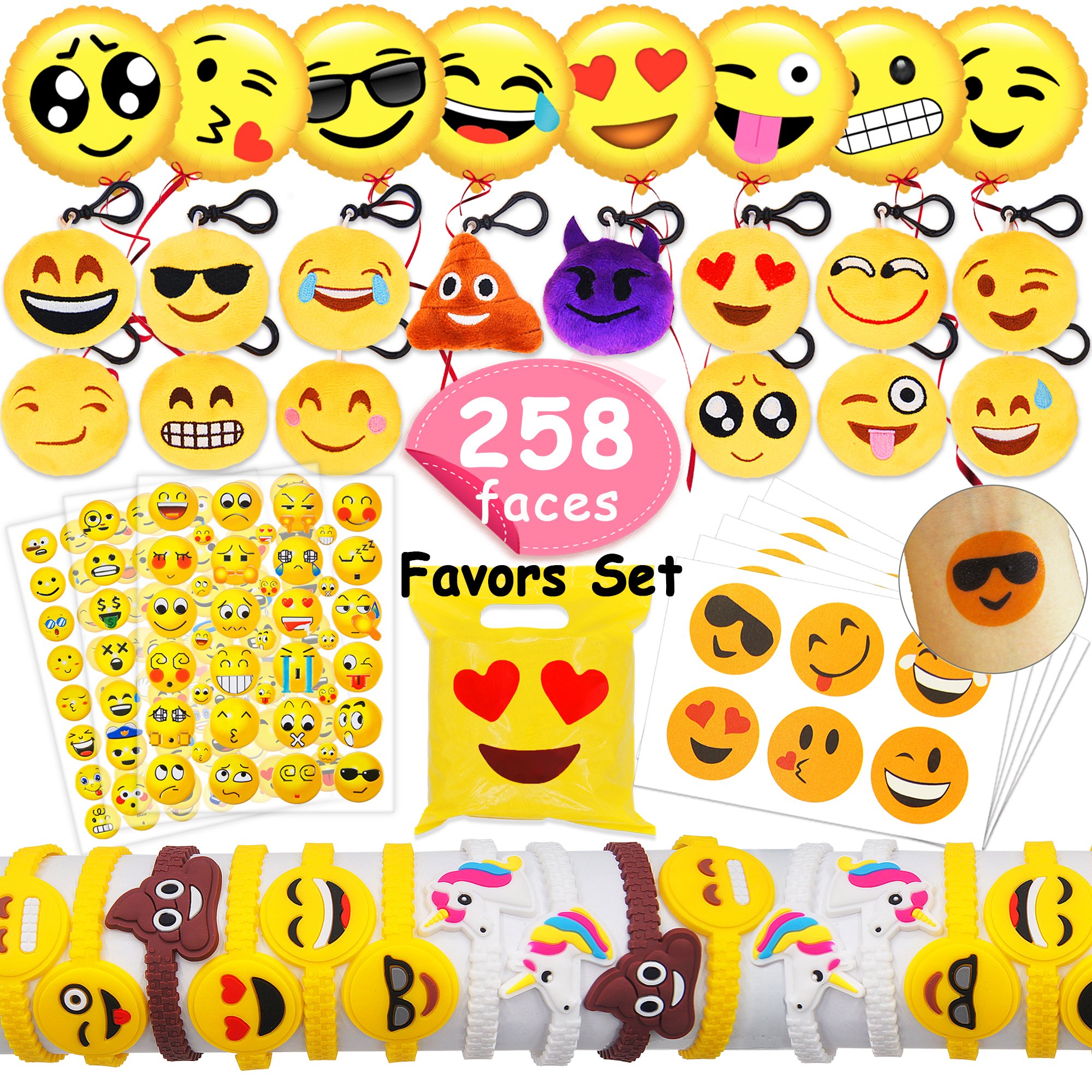MelonBoat Emoji Party Favors Supplies 258 Faces Jumbo Pack, Backpack