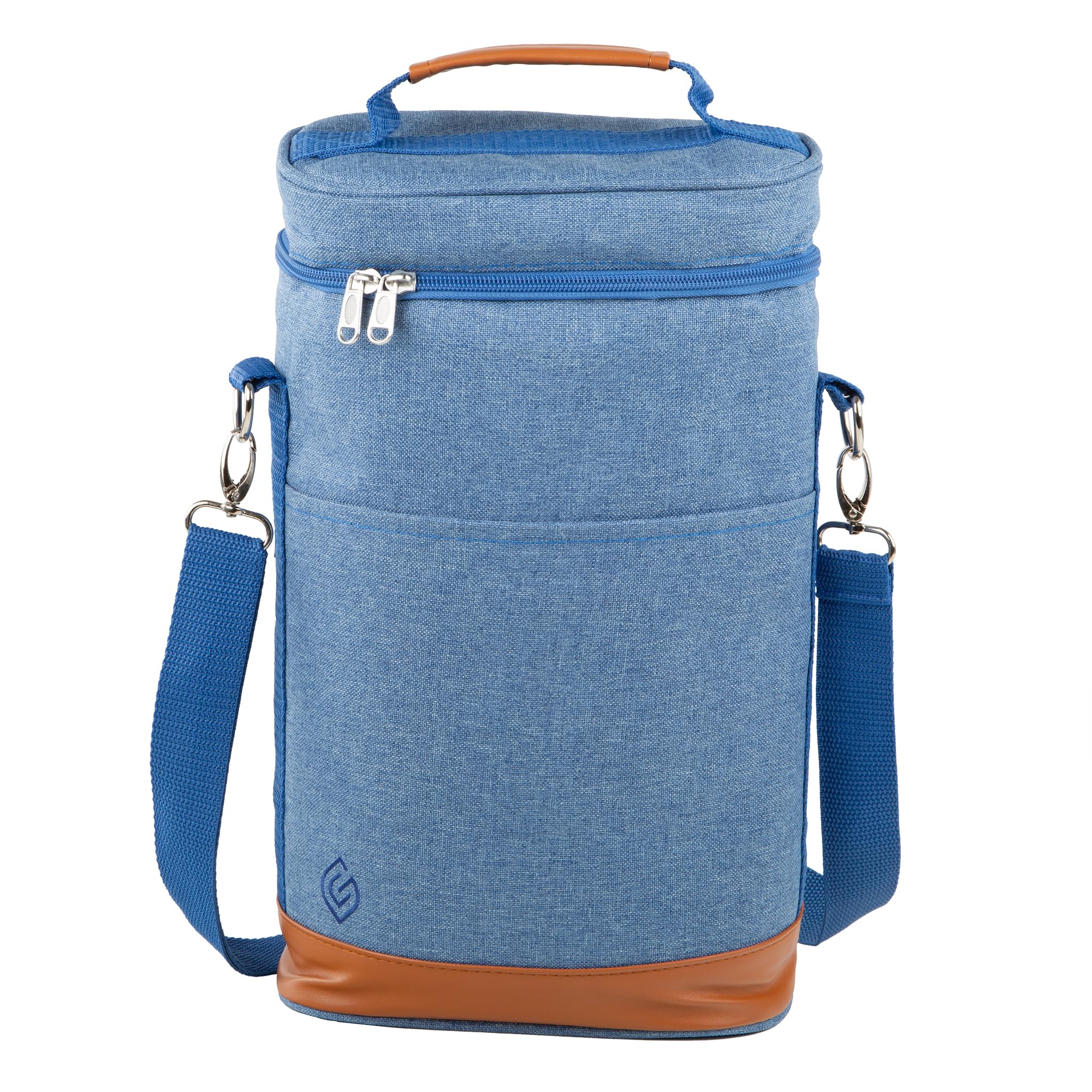 Greenfield Collection - Contemporary 2 Person Leak Proof Wine Bottle Cooler Bag for Wine Bottles, Cans, Champagne, Perfect Picnic Wine Carrier Shoulder Bag Insulated Drinks and Lunch Bag (Denim Blue)