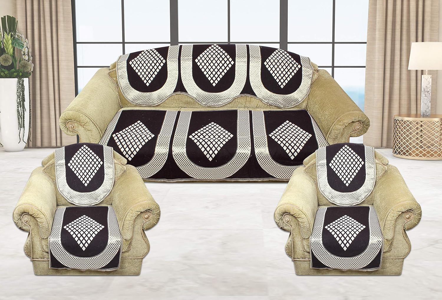 Buy Frc Decor Cotton Sofa Cover Brown Pack Of 6 Online At Low