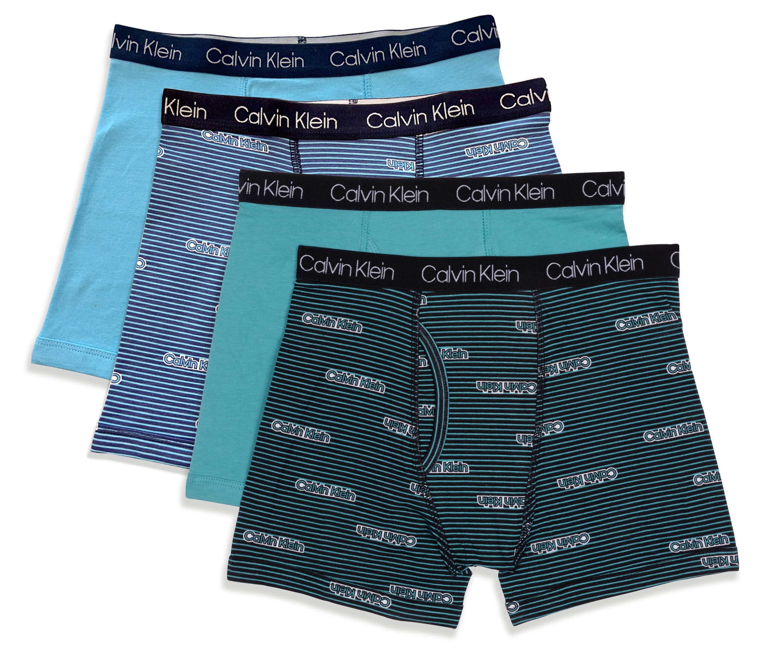 Photo 1 of Calvin Klein Boys Underwear | 4-Pack Boxer Brief | Seafoam/Blue/Striped Print | X-Large