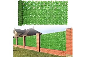 OUSHENG 118x39in Fence Covering Privacy Cover Ivy Screen with Artificial Flowers, Faux Vines Leaf Wall Decoration for Outdoor Balcony Apartment Deck
