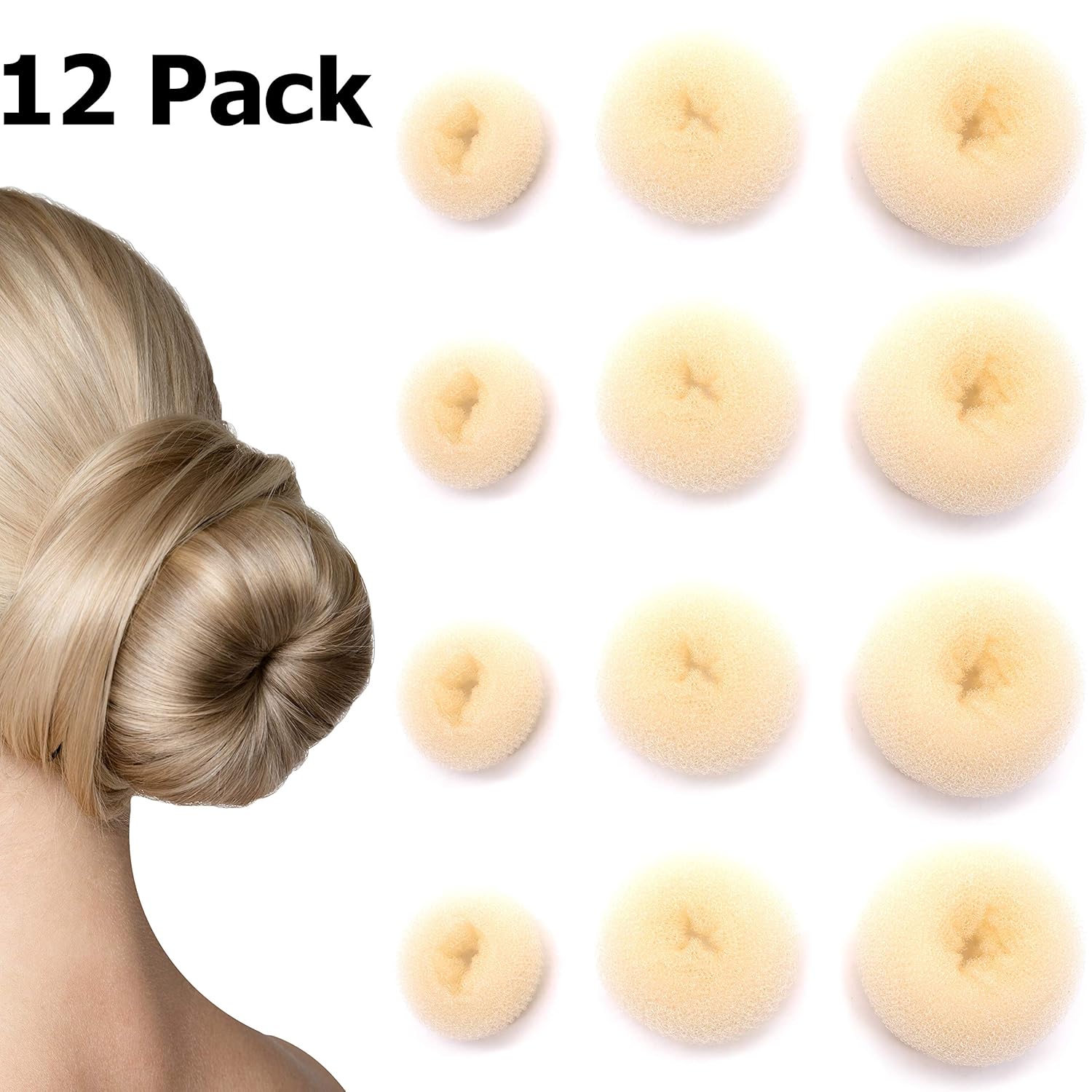 Donut Bun Maker 12 Pack Nylon Hair Bun Shaper (Blonde