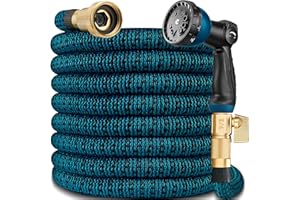 SPOOHAO 100 ft Expandable Garden Hose – 2025 New Lightweight & Flexible Hoses with 10-Function Spray Gun, Heavy-Duty Strength 3750D, Pure Brass 3/4” Fittings – Lightweight, Durable, and Kink-Free(Blue Black)