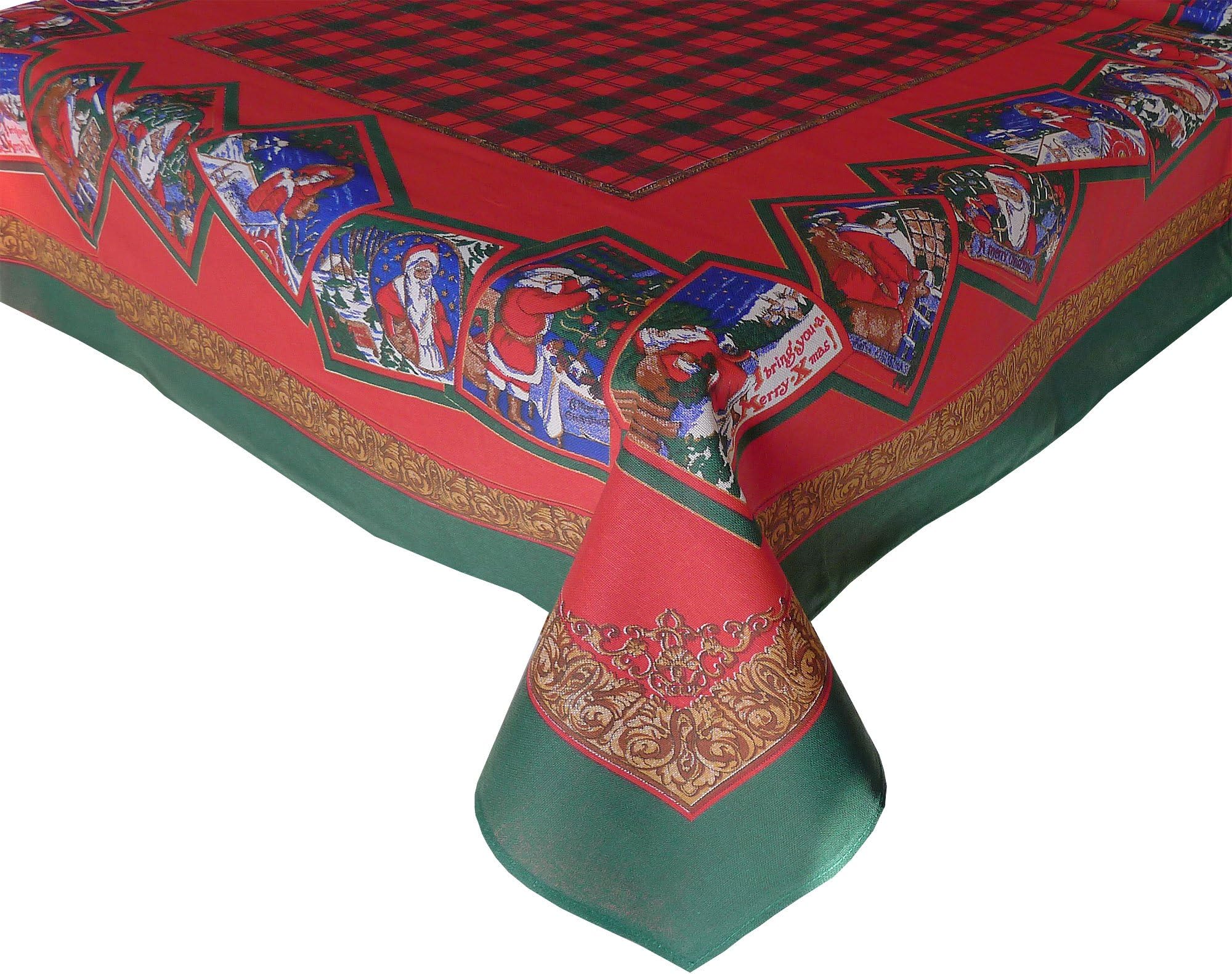 Houselinen Red christmas tablecloth - green fascia with 12 napkins