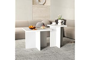 MHSATYRS Wood White Color Coffee Tables for Living Room: End Tables Living Room Set of 2 for Modern Spaces, Small Nesting Side Pieces, Fluted Design, Square Matching Tea Stand