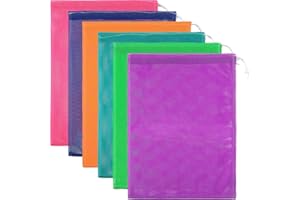 Frienda 6 Pieces Mesh Stuff Sack, 11 x 15 Inch Durable Nylon Mesh Drawstring Laundry Bag for Rinsing Beach Toys, Seashell Collecting, Mesh Bags and Travel (Multicolor)