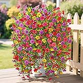 Serwalin Artificial Hanging Flowers for Outdoors, 4PCS UV Resistant Fake Hanging Plants with 101 Blooms, Realistic Weatherproof Outdoor Decor for Patio, Porch, Garden & Window (Summer Colors)