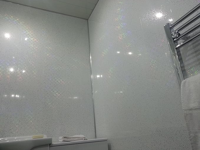 4 White Sparkle Diamond Effect PVC Bathroom Cladding Shower Wall Panels
