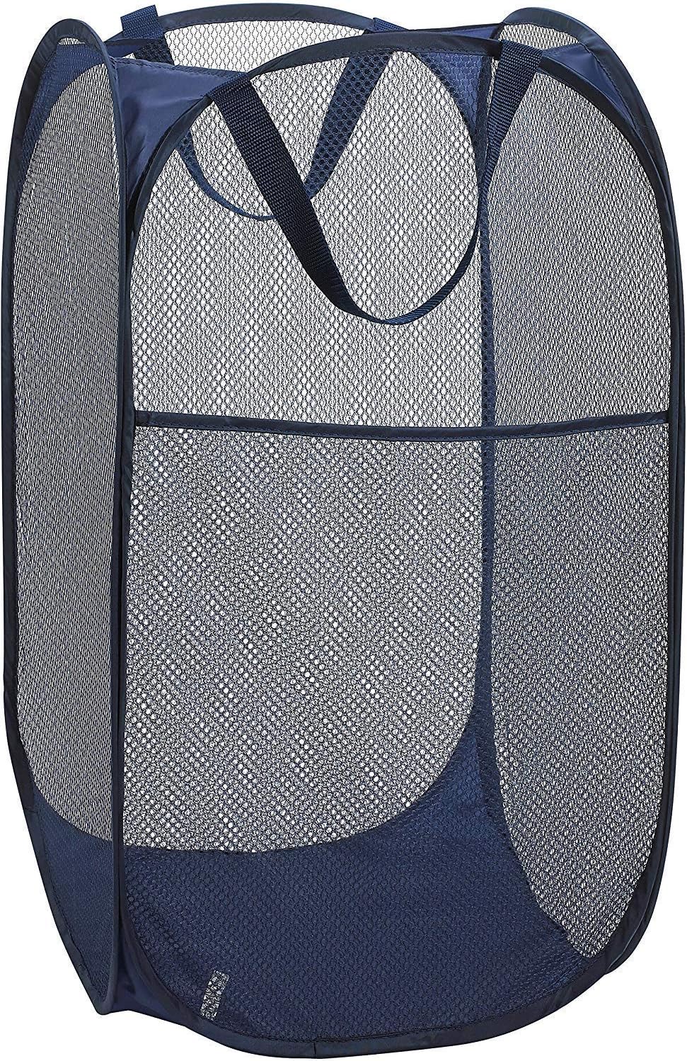 we3 Net Laundry Bag Foldable & Collapsible with Easy to Carry Handle- for Home, Dorms, Hostel (Square Blue)