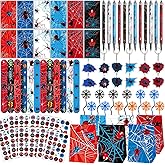 84pcs Spider Party Favors with Pens Notepads Paper Gift Bags Spider Web Key Chains Slap Bracelet Sticker Red Black Spider Themed Party Supplies for Boy Girl Birthday Game Activities Party Decorations